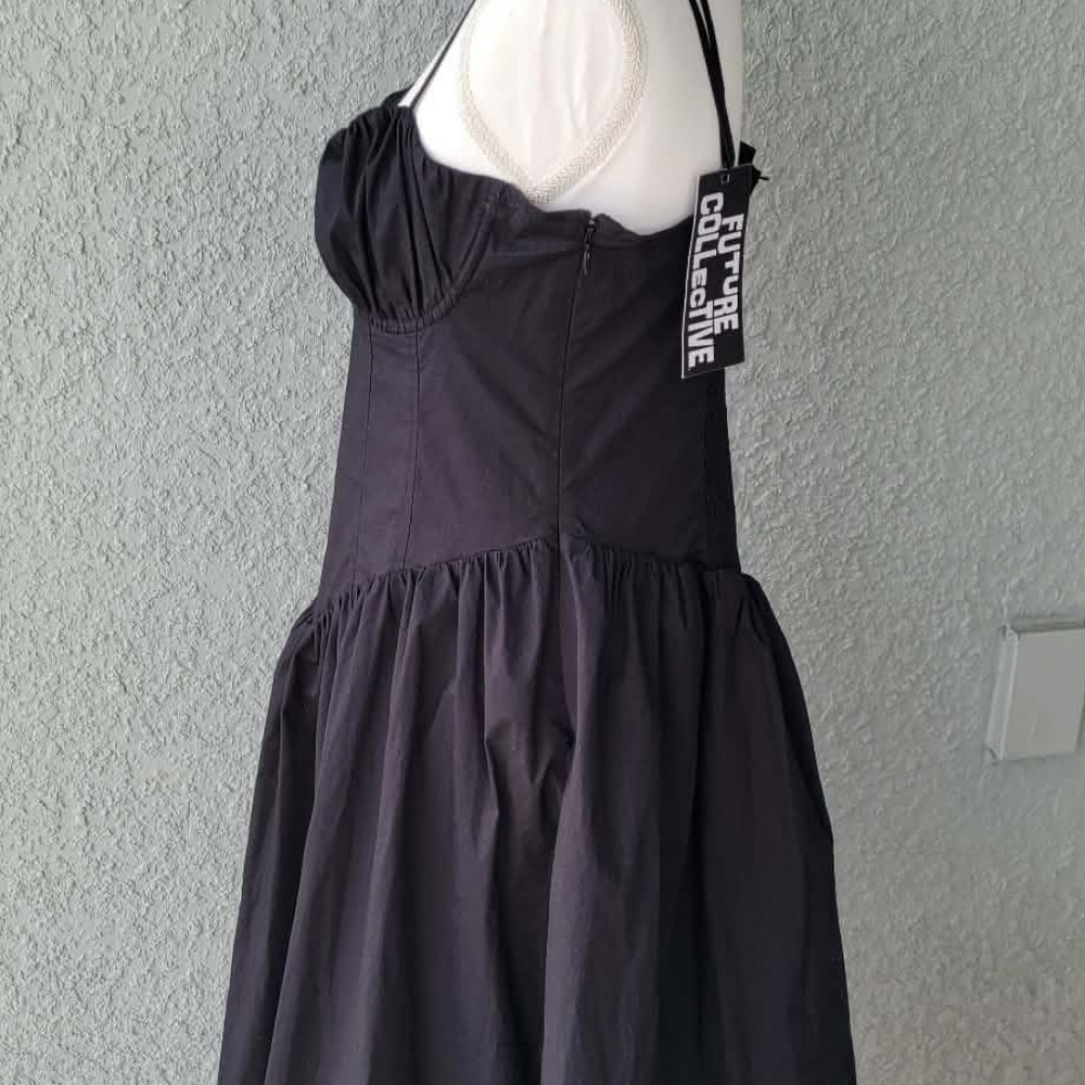 Future Collective Black Midi Dress Goth Princess Spaghetti Strap Sweetheart - Picture 6 of 10